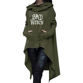 Rfecccy Women's Bad Witch Casual Long Sleeve Pullover Irregular Long Hoodies Green