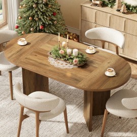 Rustic Oval Dining Table for 4-6, Sturdy MDF Farmhouse Kitchen Table with Metal Strip Base, for Living Room,size: 31.5"D x 62.99"W x 29.53"H, color: Brown