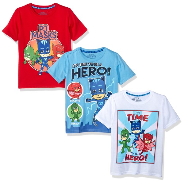 PJ Masks Boys' T-Shirts 3 Pack-Featuring Catboy, Gekko, and Owlette,
