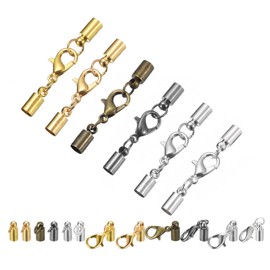 sourcing map 30Sets 4mm Leather Cord End Caps with Lobster Claw Clasps, Barrel Terminators for DIY Making Leather Bracelets, 6 Colors in 1Set