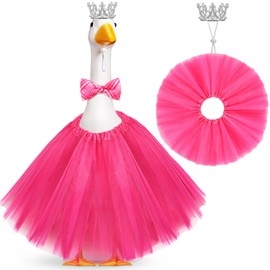 Jeere Princess Goose Outfit Crystal Rhinestone Goose Tiara Crown Tutu Skirt Goose Dress Cute Costume Decor for 17 ' 23 ' Cement/Plastic Porch Goose Spring Summer Party Outdoor Decoration