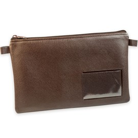 effektivo Bank Bag Money Bag Coloured with Zip and Window, Faux Leather, Brown, Suitable for Documents up to DIN A5