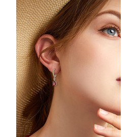 JIWOY Oval Hoop Earrings 925 Sterling Silver Dangle Drop Earring Created Ruby Jewelry for Women