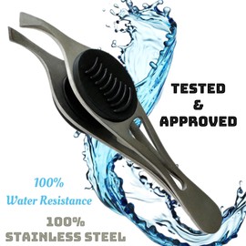 1 ALAZCO Professional Comfort Hold Soft Grip Non-Slip Stainless Steel Slanted Tip Eyebrow Tweezers Facial Hair Removal Ingrown Brows Slant Tweezer Women Men