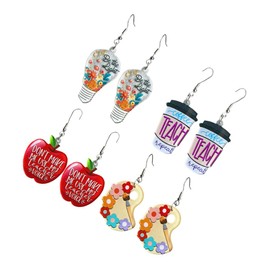 TOVINANNA 4 Pairs Cartoon Teacher Earrings Acrylic Back to School Pendants for Women Stylish present for Teachers Students and Female Friends Lightweight Fashionable