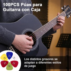 100PCS Púas para Guitarra con Caja Plumillas para Guitarra Electrica Acústica 6 Grosores Mixtos Plectros ABS de Superficie Mate Guitar Picks Púa de Bajo para Principiantes Profesionales 8 Colores