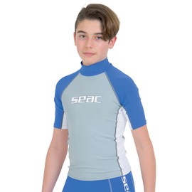SEAC Children's Seac RAA Short Evo Kid Child s Short Sleeve Rash Vest UV Swim and Snorkeling Top, Blue/White (Blau/White), 12 Years UK