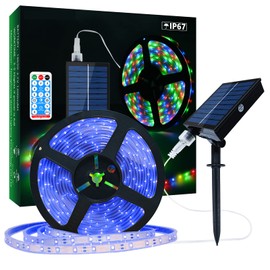 Solar LED Strip Outdoor, 5 m 280 LEDs Dimmable Blue Light LED Strip with 8 Lighting Modes IP67 Waterproof 2835 SMD Light Tubes for Garden Trees Christmas Party Decoration