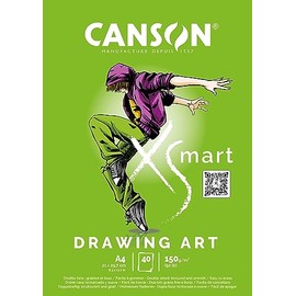 CANSON XSmart White Drawing Paper, Double Sided: Textured and Smooth, 150gsm, Long Side Glued Pad, A4-21x29.7cm, White, 40 Sheets