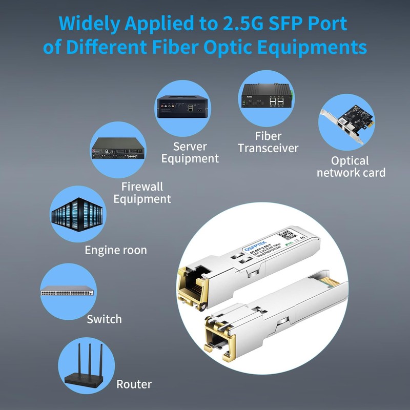 QSFPTEK 2.5Gbase-T Network Transceivers, 2.5G SFP to RJ45, 2.5gb Copper