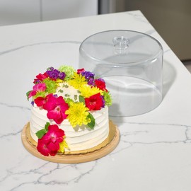 InterDesign iDesign Recycled Plastic Cake Dome, The Rosanna Pansino Collection C 10.75 L x 10.75 W x 8 H, Clear Dome Lid with Natural Wood Base