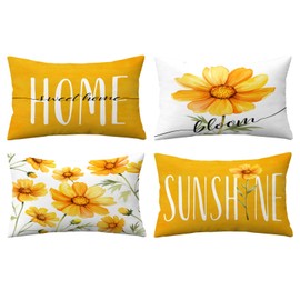 Neatee Living Daisy Pillow Covers 12x20 Set of 4 Soft Velvet Summer Throw Pillow Covers Yellow Flower Pillow Covers Cushion Covers Lumbar Pillow Cases for Couch Sofa Outdoor Home Decorations(12 x20)