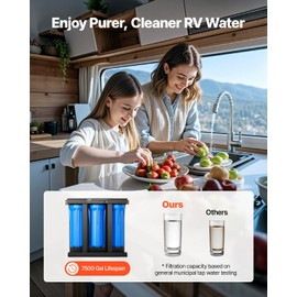 VEVOR RV Water Filter with Bracket, 3-Cartridge 2.5 x 10 in Water Filter System for RVs, Remove Sediments, Chlorine, Bad Tastes, Odors, and Most Contaminants, for Campers, Boats, Vans
