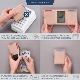 VON HEESEN Slim Wallet with RFID Protection - Men’s and Women’s Mini Wallet - Credit Card Holder, Money clip, card case - Small Wallet, rose