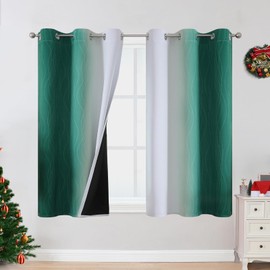 VEHEDE Dark Green and Greyish White Gradient Blackout Curtains 54 Inch Drop for Bedroom, Wave Stripe Thermal Insulated Printed Ombre Room Darkening Drapes for Living Room, W42 x L54 Inch, 2 Panels