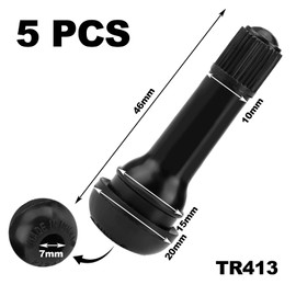Pack of 5 rubber valves, TR413 rubber valves, tyre valves, black, car valves, wheel valves, tyre valves, rubber valves, snap-in rubber valves, for most cars, motorcycles (Sc