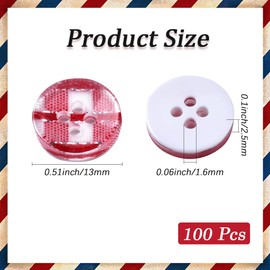 CABODYALS 100Pcs 1/2 Inch 4 Hole Red Tartan Gingham Resin Buttons Checkered Pattern Round Flat Buttons Christmas Buffalo Plaid Button Bulk for Sewing Making Crafts Clothes Shirts Home Decor Diy Supply