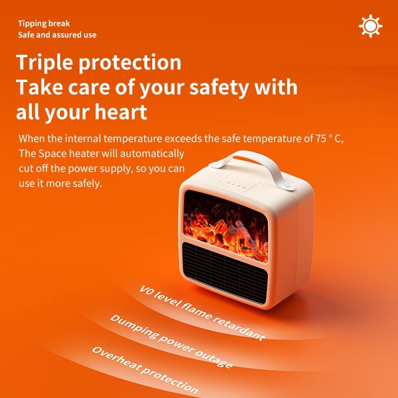 2nd Generation Mini Electric Space Heater with 3D Flames, Portable