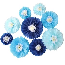 Mybbshower Handcrafted Blue Tissue Paper Flowers Large 10''-8''- 6'' Boy Baby Shower Photo Backdrop Birthday Party Wall Decor Pack of 9