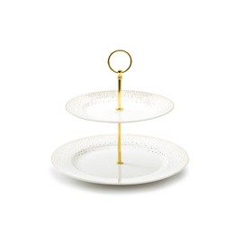 Gracie China Shop Gold Dots Fine Porcelain 2-Tier Server, 2-Tiered Serving Platters, Regular