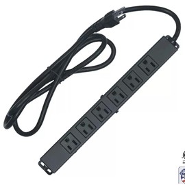Lowell ACS-1506-WW 12-Inch Power Strip with 6 (15A) Outlets, Wall Wart Spacing; Power Rating: 125VAC, 60 Hz, 15A; 6 NEMA Spaced for Power Supplies; Steel with Black Finish (12 Inches)