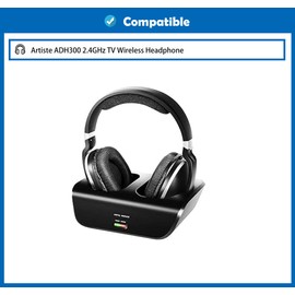 DowiTech professionelle Ersatz-Ohrpolster kompatibel mit Artiste ADH300 2.4GHz TV kabellosen Kopfhörern Ohrpolster aus hautfreundlichem Leder und Memory-Schaum