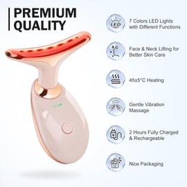 Red Light Therapy Device for Face & Neck, 7 Color Facial Massager Beauty Device, Portable LED Skin Care SPA Tool at Home and Travel Pink