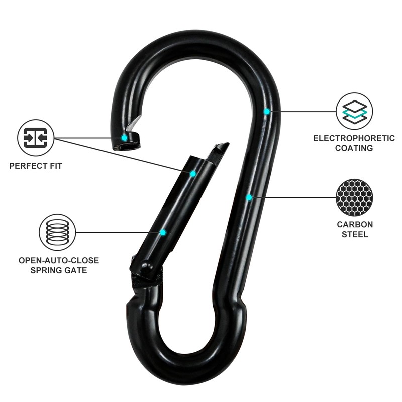 KINLINK 2 Pack Black Carabiner Clip, 7 inch Heavy Duty
