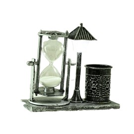 Parliky Retro Sand Clock Lamp Pen Container Creative Desktop Ornament for Home Silver and Holder Multi-Functional Night Light and Storage for Office and Bedroom
