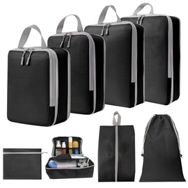 UniPro GOODS- Travel Bag Luggage Organizers 8 piece set- Compression Packing Cubes for Suitcases, Drawstring Pouch and Shoe Bag, Travel Accessories, More Lightweight and Durable
