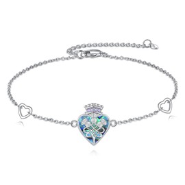 AXOMY Scottish Thistle Bracelet S925 Sterling Silver Heart Abalone Shell Bracelets Scottish Thistle Jewelry Gift for Women Mom Wife