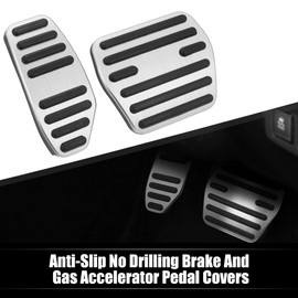 Aputoxz Car 1 Set Anti Slip Aluminum Alloy Brake and Gas Accelerator Pedal Covers Foot Pedal Pads Silver Tone for Nissan Kicks X-Trail Rogue Sport Qashqai