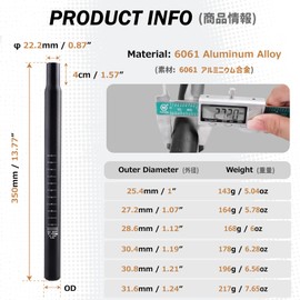 Azarxis Bicycle Seatpost Aluminum Offset 25.4mm 27.2mm 28.6mm 30.4mm 30.8mm 31.6mm Length 350mm Mountain Bike Road Bike Cross Bike (Black - 01, 28.6 x 350mm)