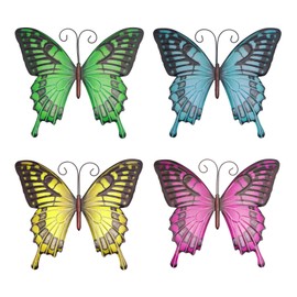 TAIYOU Pack of 4 25 cm Metal Butterfly Wall Decoration 3D Butterfly Removable Wall Hanging Wall Decoration Metal Garden Decoration for Balcony Living Room Bedroom Garden