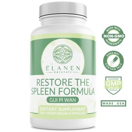 Elanen Naturals GUI Pi Wan, 3rd Party Tested, GUI Pi Tang, Restore The Spleen Formula to Nourish The Heart, Spleen, and Mind, 100 Vegetable Capsules
