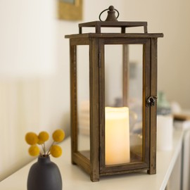 Stonebriar 18 Inch Rustic Wooden Candle Hurricane Lantern, For Table Top, Mantle, Wall Hanging, or Garden Display, Indoor & Outdoor Use, Extra Large