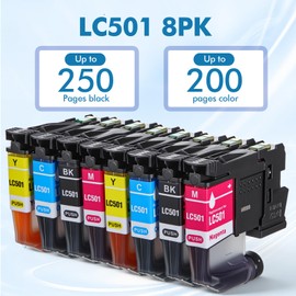 Joyfolk 8 Pack Ink Cartridges Replacement Compatible with LC501 Series, Works with Color Inkjet Printers, Black, Cyan, Magenta, and Yellow