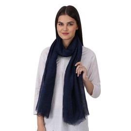 100% Pure Linen Scarf Stole Pashmina AIRY Light All Weather Two Tone Color Herringbone (Navy Blue & Black)