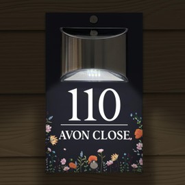 Custom Signs Solar Illuminated Modern Anthracite Grey House Number Sign 24cm x 14.5cm Wildflowers Field