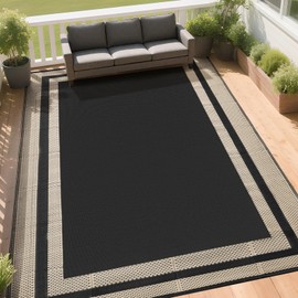 Outdoor Rugs 9x12 Waterproof for Patios Clearance,Large Plastic Straw Mats for Backyard,Porch,Deck,Balcony,Black&Beige