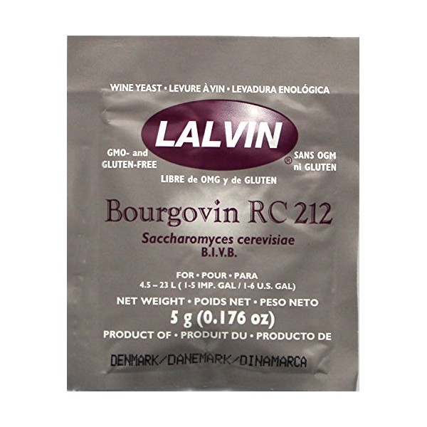 Lalvin bourgovin RC 212, levadura de vino 5 gramos – Paquete de 5