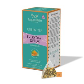 TeaNOURISH Everyday Detox Green Tea Bags | 20 Pyramid Tea Bags | Darjeeling Full Leaf Tea | 100% Natural Turmeric, Ashwagandha, Cardamom, Shatavari, Stevia