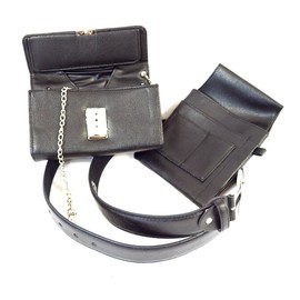 Waiter Set 4 Pieces Leather Wallet Colt Chain and Belt for Service Catering Clothing Equipment, black