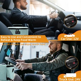 Aotto - Calentador de alimentos portátil para coche, 12 V, 24 V, 2 en 1, mini fiambrera eléctrica para cocinar y recalentar comidas en coche, camión, viajes, camping, picnic (azul lago)