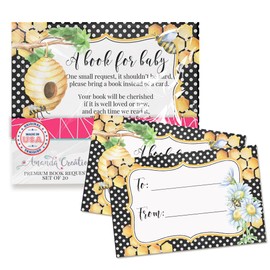 Amanda Creation Book Request Cards Bumble Bee Bring a Book Insert Request for Baby Shower - 20 2.5 by 4 Inch Double Sided Gift Tags, Made in the USA