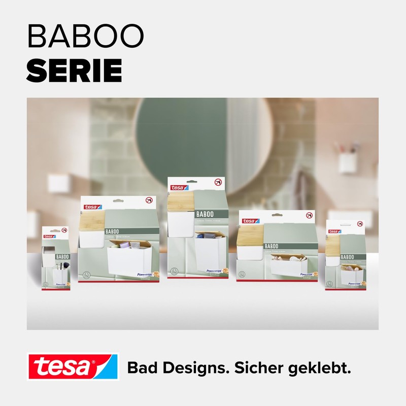 tesa Baboo L Bathroom Organiser with Bamboo Lid, Matt White,