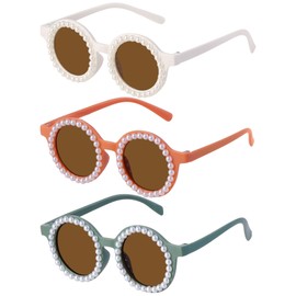obmwang 3 Pairs Cute Kids Round Sunglasses for Toddler Girls Boys Age 2-10 Outdoor Beach Eyewear, UV400 Protection