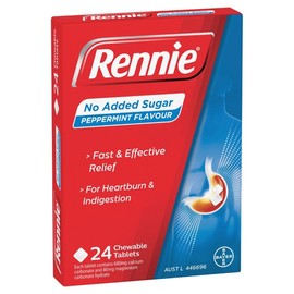 Rennie Indigestion & Heartburn Relief (No Added Sugar) Peppermint Chewable Tab X 24