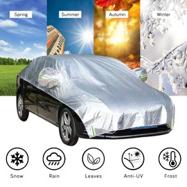 AiWi Space Half Car Cover,Waterproof Windshield & Windows Cover for Outdoor All-Season Use (Day/Night Protection, Sun Rain Snow Shield)， Fit for Car Lengths 173" to 186"