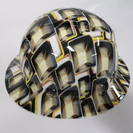 Pyramex full brim hard hat custom hydro dipped IN HOLLYWOOD SUPERSTAR FLASH CUBES NEW - 6 pt suspension